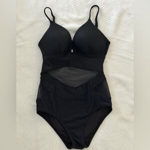 Forever 21 Black One-Piece Swimsuit with Mesh Insets
